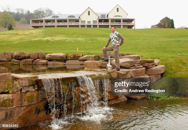 Bradley Dredge of Wales poses on the 18th hole after a press conference to announce that The Celtic Manor Wales Open will be held on the Twenty Ten...