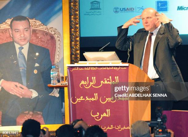 Steve Ballmer, US businessman and chief executive officer of Microsoft Corporation since January 2000, addresses a speech at the Arab Teachers's...