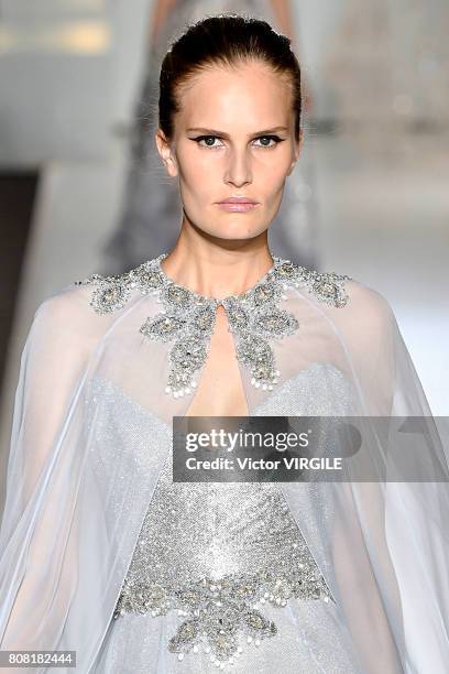 Model walks the runway during the Ralph & Russo Haute Couture Fall/Winter 2017-2018 show as part of Haute Couture Paris Fashion Week on July 3, 2017...