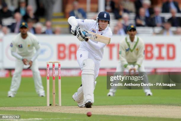 England's Stuart Broad bats during the Fourth npower Test match at Lord's Cricket Ground, London.