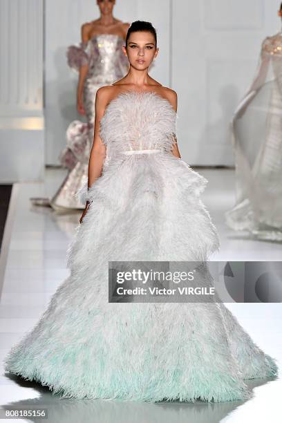 Model walks the runway during the Ralph & Russo Haute Couture Fall/Winter 2017-2018 show as part of Haute Couture Paris Fashion Week on July 3, 2017...