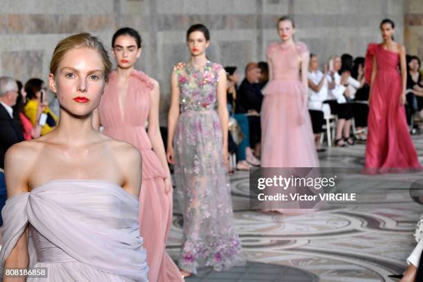 Model walks the runway during the Giambattista Valli Haute Couture Fall/Winter 2017-2018 show as part of Haute Couture Paris Fashion Week on July 3,...