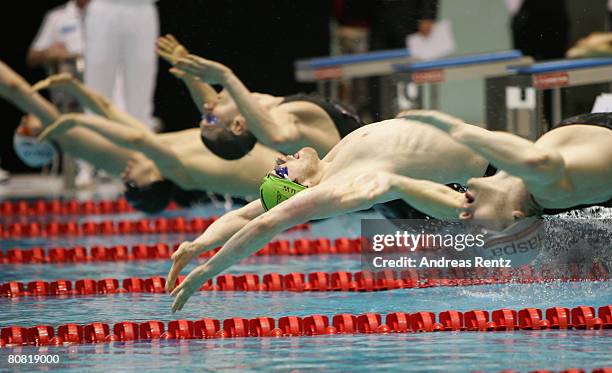 Helge Meeuw of SG Frankfurt in action during the Men's 200m Backstroke final during day five of the German Swimming Championships on April 22, 2008...