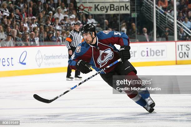 David Jones of the Colorado Avalanche skates against the Minnesota Wild during game six of the Western Conference Quarterfinals of the 2008 NHL...
