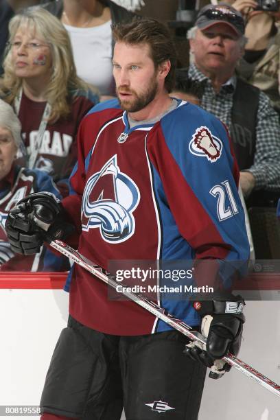 Peter Forsberg of the Colorado Avalanche skates prior to the game against the Minnesota Wild during game six of the Western Conference Quarterfinals...