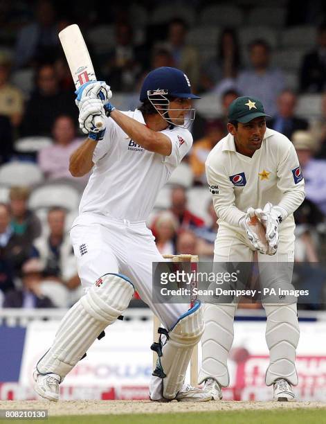 England's Alastair Cook bats on his way to his century during the third npower Test at The Brit Insurance Oval, London.