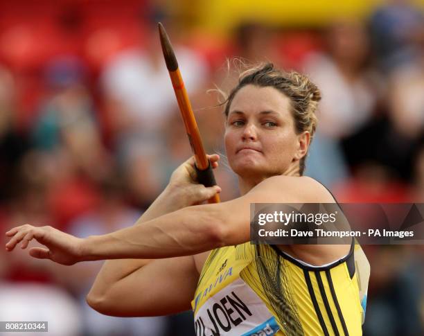 South Africa's Sunette Viljoen competes in the women's javelin during the Aviva British Grand Prix in Gateshead