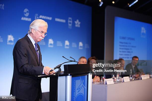 Phillippe Rochat, Executive Director, Air Transport Action Group speaks during the Third Aviation and Environment Summit in, Switzerland on April 22,...