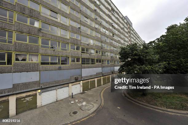 General view of the Heygate Estate, a large housing estate in Walworth, London. The estate now largely abandoned, is due to be demolished as part of...