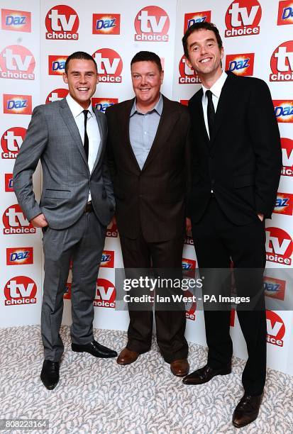 Marc Silcock, Dominic Brunt and Mark Charnock arriving for the 2010 TV Choice awards at the Dorchester Hotel, London.