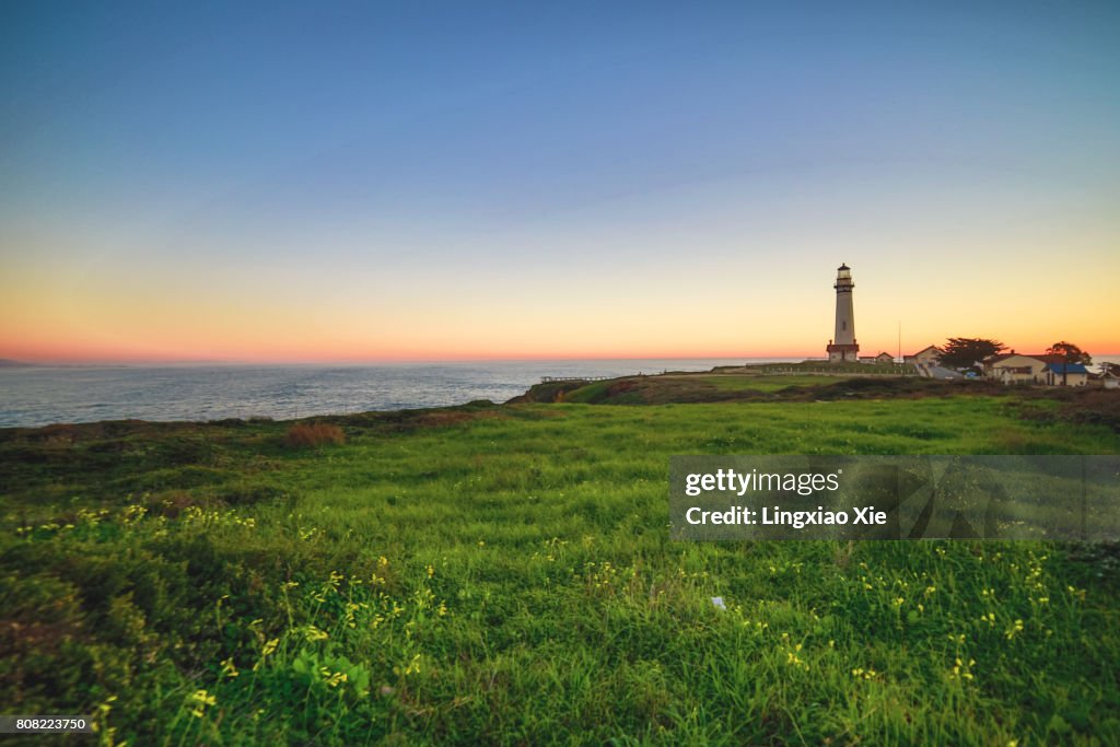 Pigeon Point Lighthouse at sunset, California