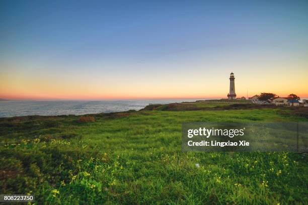 pigeon point lighthouse at sunset, california - davenport california stock pictures, royalty-free photos & images