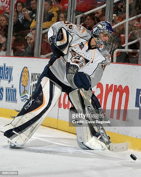 Dan Ellis of the Nashville Predators makes a pass during game five of the Western Conference Quarterfinals of the 2008 NHL Stanley Cup Playoffs...