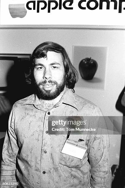 Portrait of American businessman and engineer Steve Wozniak, co-founder of Apple Computer Inc, at the first West Coast Computer Faire, where the...