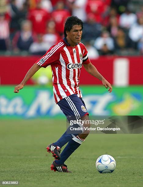 Claudio Suarez of CD Chivas USA looks make a pass play in the first half against FC Dallas during their MLS game at the Home Depot Center on April...