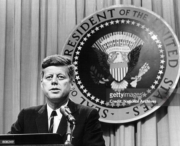 President John F. Kennedy speaks at a press conference August 1, 1963.