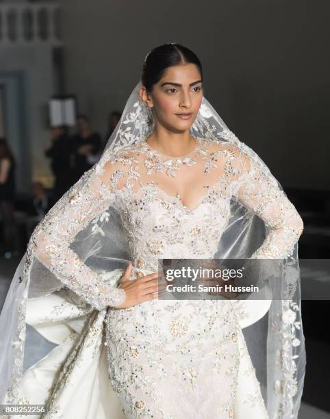 Sonam Kapoor backstage prior the Ralph & Russo Haute Couture Fall/Winter 2017-2018 show as part of Haute Couture Paris Fashion Week on July 3, 2017...