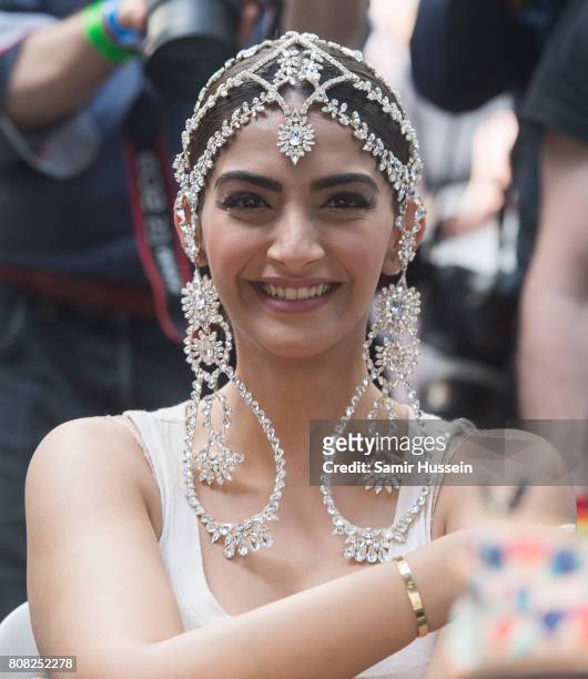 Sonam Kapoor backstage prior the Ralph & Russo Haute Couture Fall/Winter 2017-2018 show as part of Haute Couture Paris Fashion Week on July 3, 2017...