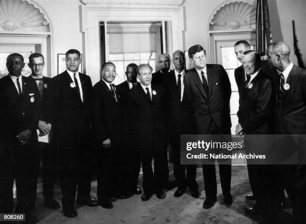 President John F. Kennedy meets with civil rights leaders at the White House August 28, 1963.