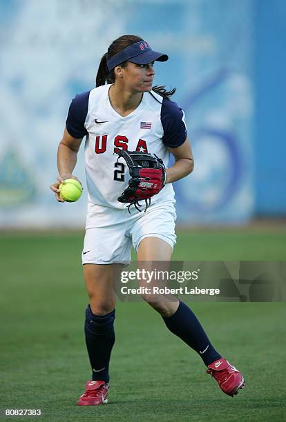 Jessica Mendoza of the USA softball team before the game against the UCLA Bruins Softball team on April 22, 2008 at Easton Stadium in Los Angeles,...