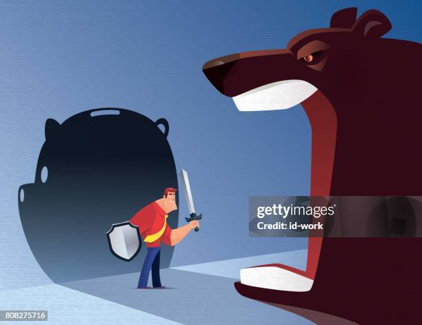 bewaffneten geschäftsmann brüllende bären zu verteidigen - bear attacking stock-grafiken, -clipart, -cartoons und -symbole