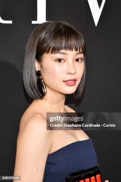 Suzu Hirose attends the Giorgio Armani Prive Haute Couture Fall/Winter 2017-2018 show as part of Haute Couture Paris Fashion Week on July 4, 2017 in...