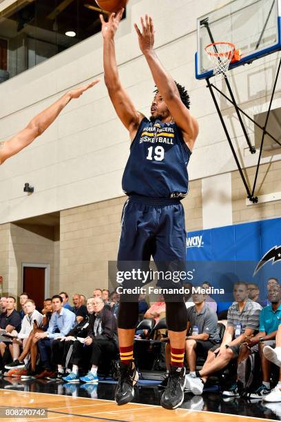 Jarnell Stokes of the Indiana Pacers shoots the ball during the game against the Dallas Mavericks during the 2017 Orlando Summer League on July 4,...
