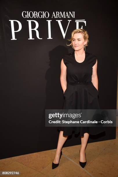 Kate Winslet attends the Giorgio Armani Prive Haute Couture Fall/Winter 2017-2018 show as part of Haute Couture Paris Fashion Week on July 4, 2017 in...