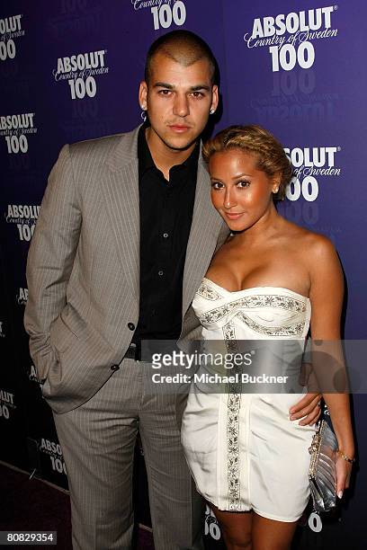 Rob Kardashian and singer Adrienne Bailon arrive at the Absolut 100 Party for Kanye West's Glow In The Dark Tour at Goa on April 22, 2008 in Los...