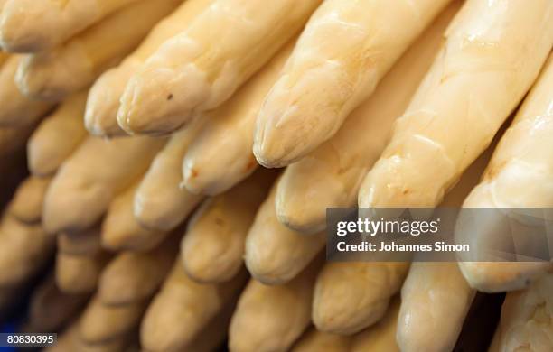 Fresh asparagus is displayed on the asparagus farm Lohner after the harvest on April 23, 2008 in Inchenhofen, Germany. Every German eats an average...