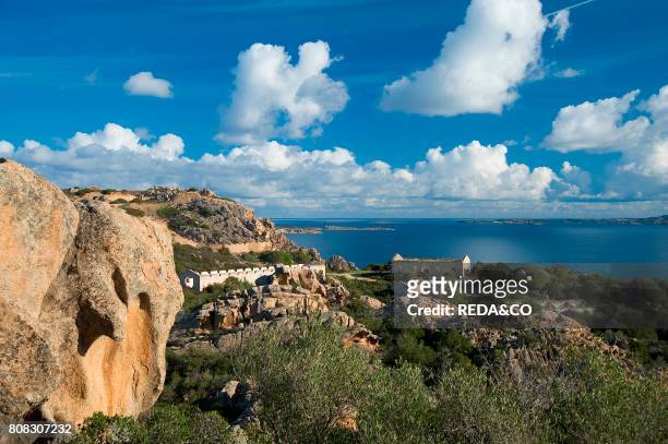Forte Capo D'Orso. Palau. View from the granite Bear Rock dominates Palau. Bocche di Bonifacio. La Maddalena Archipelago. Sardinia. Italy. Europe.