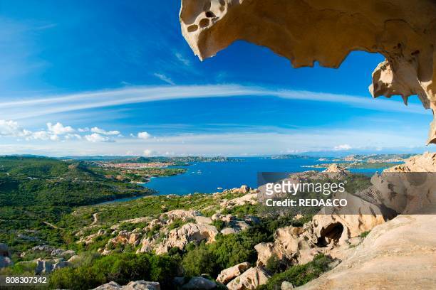 Palau. The granite Bear Rock dominates Palau. Bocche di Bonifacio. La Maddalena Archipelago. Sardinia. Italy. Europe.