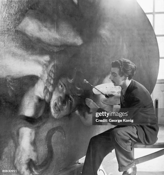 Art restorer Westby Percival-Prescott at the Orangery, Kensington Palace, London, where he is working on a panel from the Rubens ceiling in the...