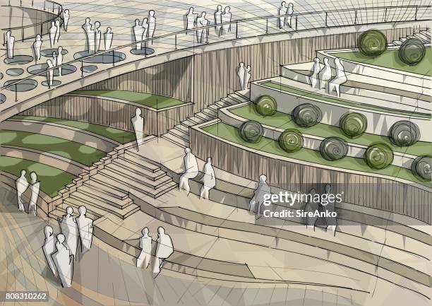 colored architecture illustration - amphitheater stock illustrations