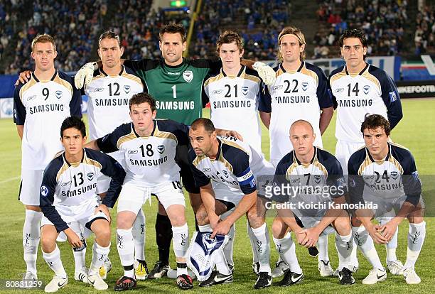 Melbourne Victory players pose for a team photo before the kick off of the AFC Champions League Group G match between Gamba Osaka and Melbourne...