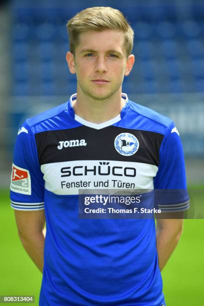 Patrick Weihrauch poses during the Second Bundesliga team presentation of Arminia Bielefeld at Schueco Arena on July 4, 2017 in Bielefeld, Germany.