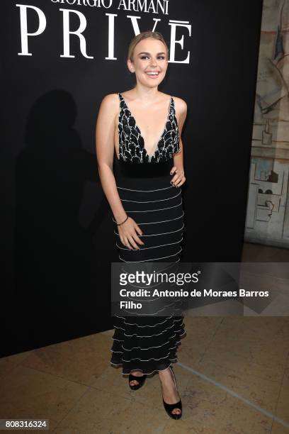 Tallia Storm attends the Giorgio Armani Prive Haute Couture Fall/Winter 2017-2018 show as part of Haute Couture Paris Fashion Week on July 4, 2017 in...
