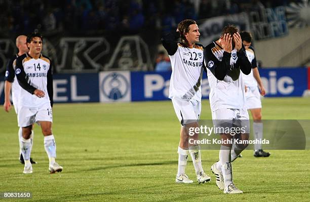 Daniel Allsopp of the Victory leaves the ground dejected after the AFC Champions League Group G match between Gamba Osaka and the Melbourne Victory...