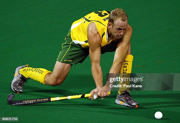 Luke Doerner of Australia in action during the 2008 Men's Four Nations Tournament match between the Australian Kookaburras and China at Perth Hockey...