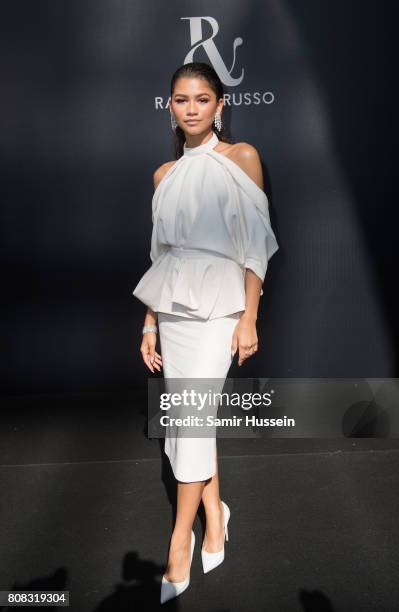 Zendaya attends the Ralph & Russo Haute Couture Fall/Winter 2017-2018 show as part of Haute Couture Paris Fashion Week on July 3, 2017 in Paris,...