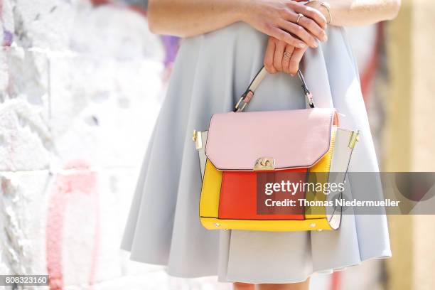 Actress Katrin Hess, fashion detail, is seen during the Mercedes-Benz Fashion Week Berlin Spring/Summer 2018 at Kaufhaus Jandorf on July 4, 2017 in...