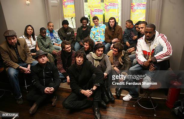 Hard-fi , Roll Deep, Drew McConnel, Jay Sean and Jerry Hammers pose for pictures at the launch of Love Music Hate Racism at The Crown on April 23,...