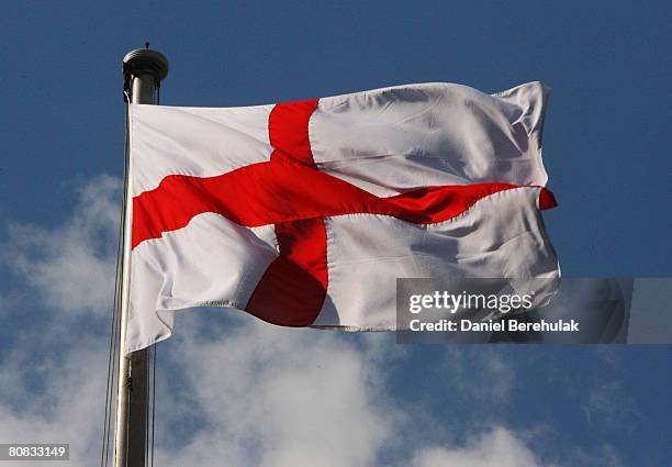 The St George flag is seen flying above 10 Downing St on April 23, 2008 in London, England. This is the first time the St George flag has been raised...