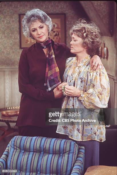 American actress Beatrice Arthur comforts a distraught Rue McClanahan in a scene from the television show 'Maude,' Los Angeles, California, mid 1970s.