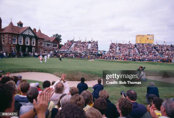 Spanish golfer Seve Ballesteros on the 18th green winning the British Open Golf Championship held at Royal Lytham and St Annes on the 17th July 1988.