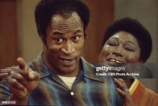 American actors John Amos and Esther Rolle in a scene from the television show 'Good Times,' Los Angeles, California, 1975.