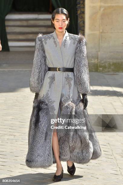 Model walks the runway at the Ulyana Sergeenko Autumn Winter 2017 fashion show during Paris Haute Couture Fashion Week on July 4, 2017 in Paris,...