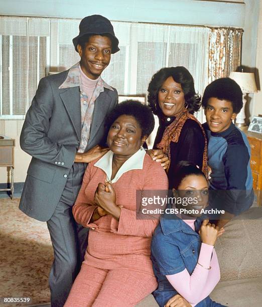 Portrait of the cast of the television show 'Good Times,' Los Angeles, California, August 5, 1977. Pictured are, front row, American actresses Esther...
