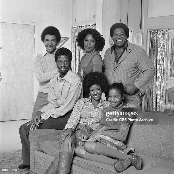 Portrait of the cast of the television show 'Good Times,' Los Angeles, California, September 29, 1977. Pictured are, front row, American actors...