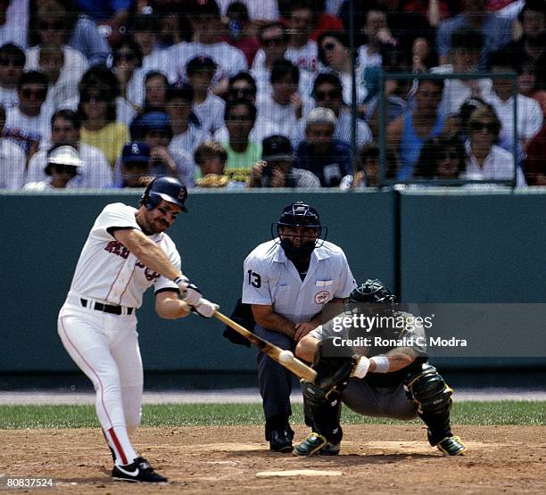 Wade Boggs of the Boston Red Sox bats during a MLB game against the Oakland Athletics on June 22, 1991 in Chicago, Illinois.